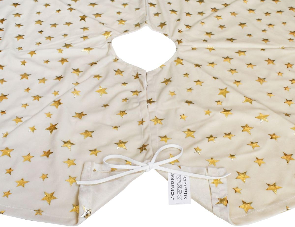 Kuschlige runde Christbaumdecke, Beige / Sterne