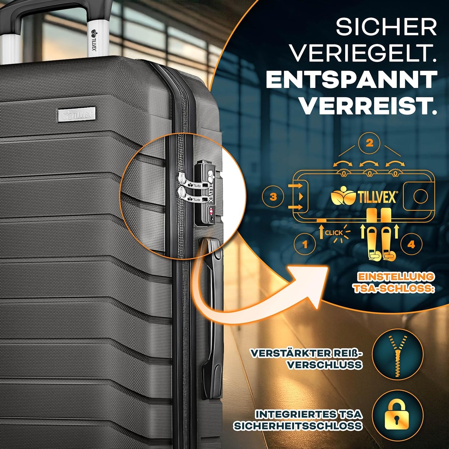 3-teiliges Hartschalenkoffer-Set mit TSA Schloss, Kofferwaage, Kofferanhänger & Koffergurten, Grau / Anthrazit Kofferset 3tlg