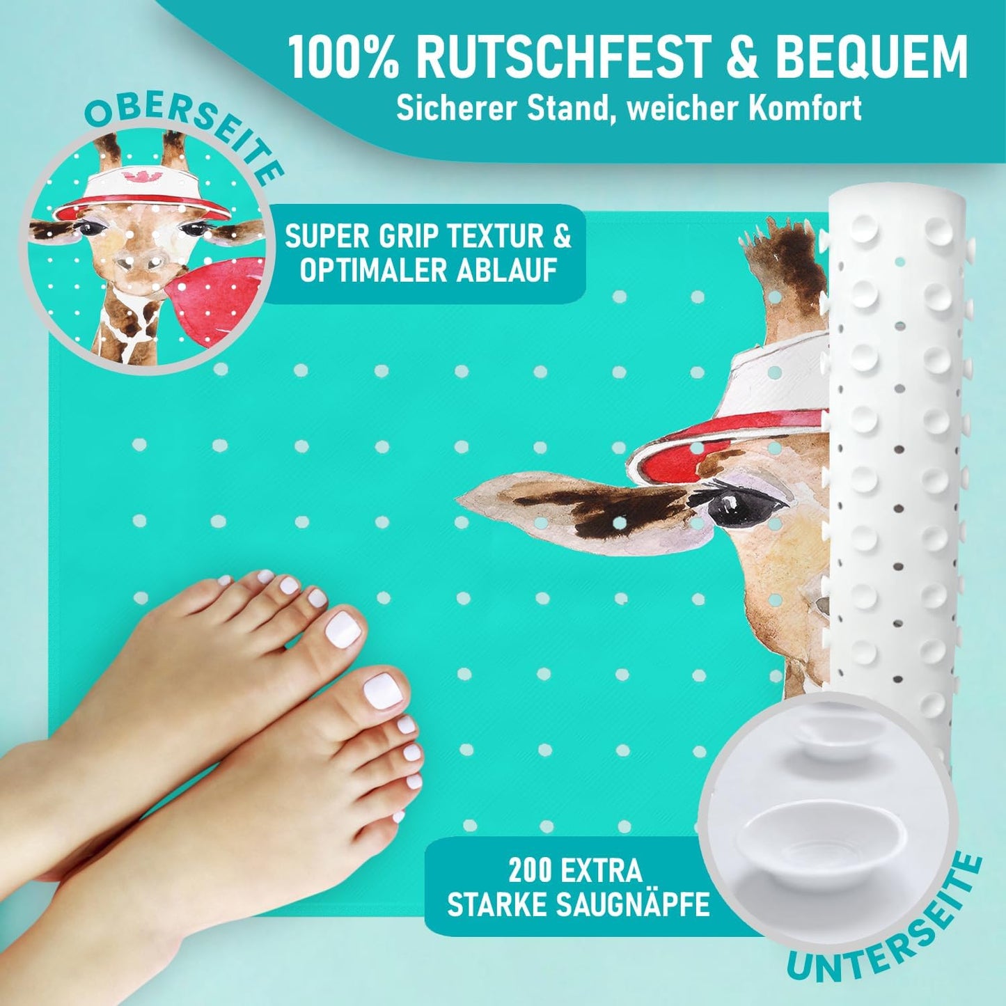 Rutschfeste Badewannenmatte, 100x40 cm, Badewannenmatte Giraffe