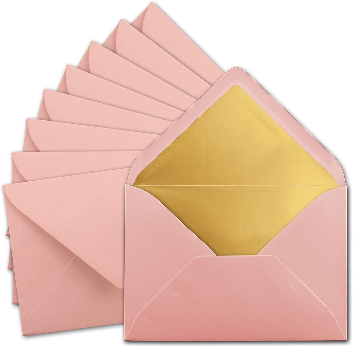 Kuvert-Set, 50 Umschläge|Altrosa|Gold Futter