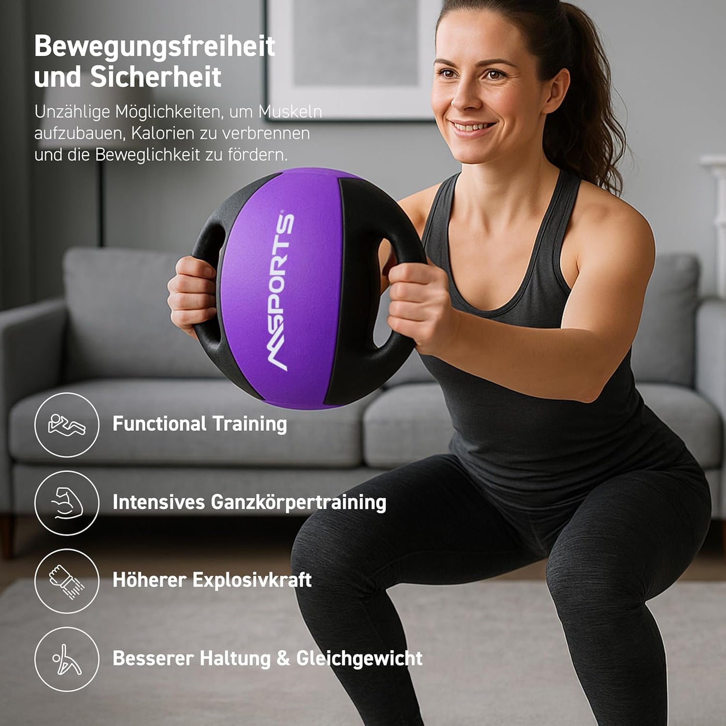 Medizinball mit Griffen, 6 kg, 6 kg - Lila