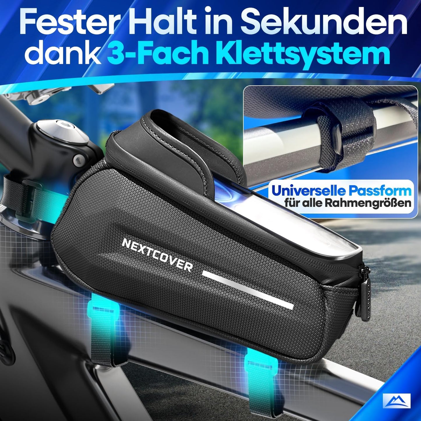 Velo-Rahmentasche mit Handytasche und Touchscreen, Schwarz