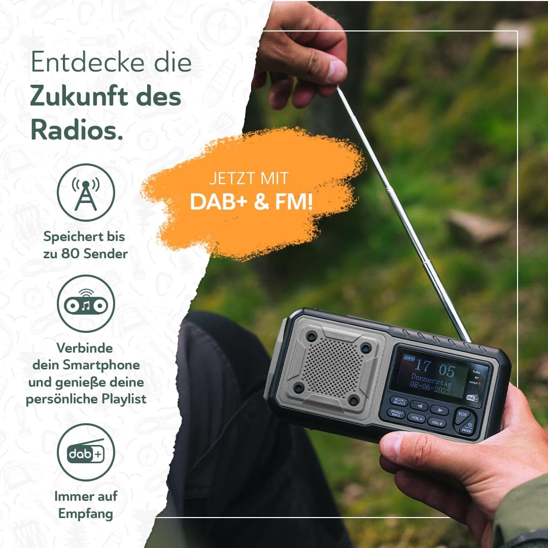 Notfallradio mit Kurbel & Solar, Grau DAB+