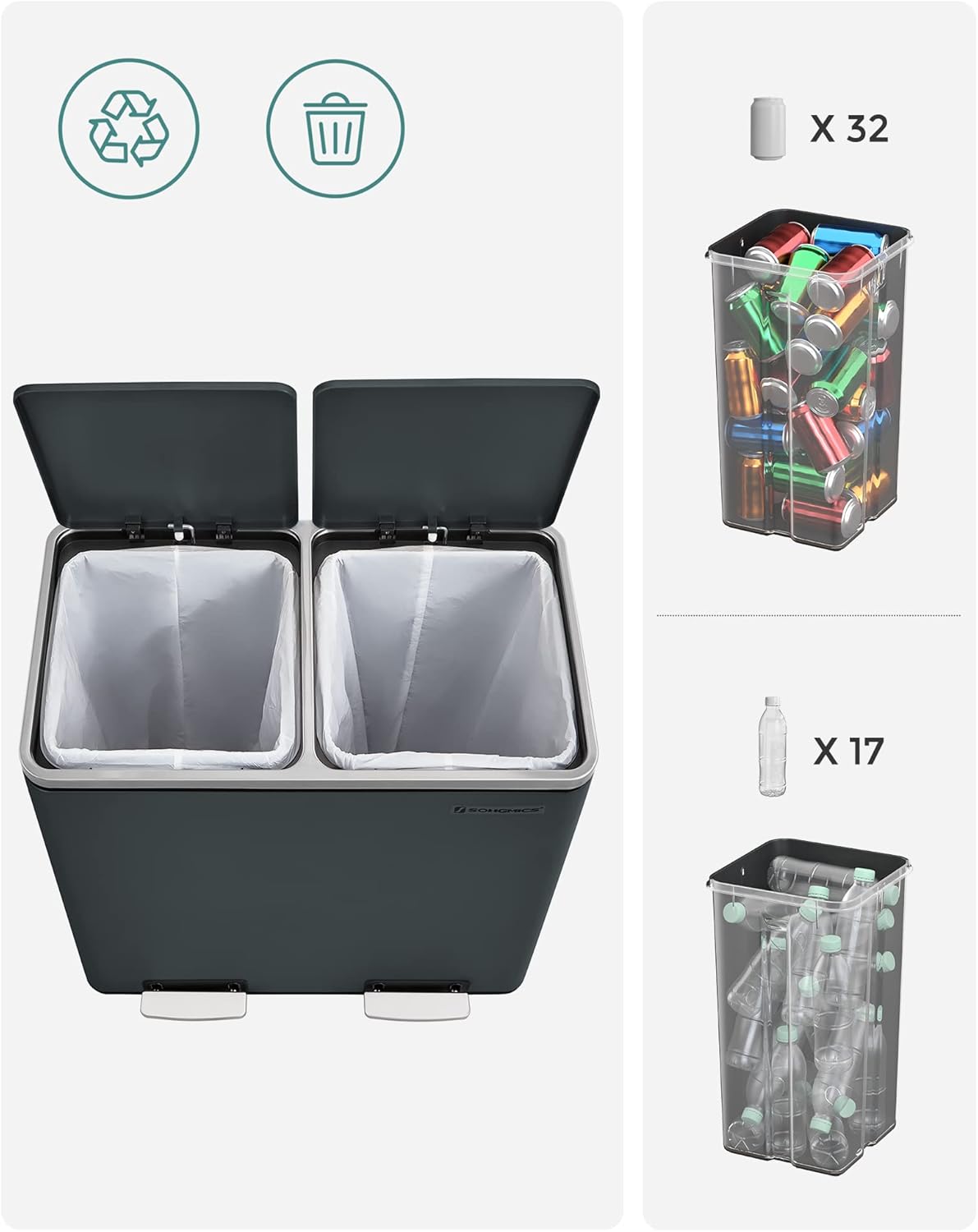 Mülltrennsystem, Rauchgrau, 2 x 24 L