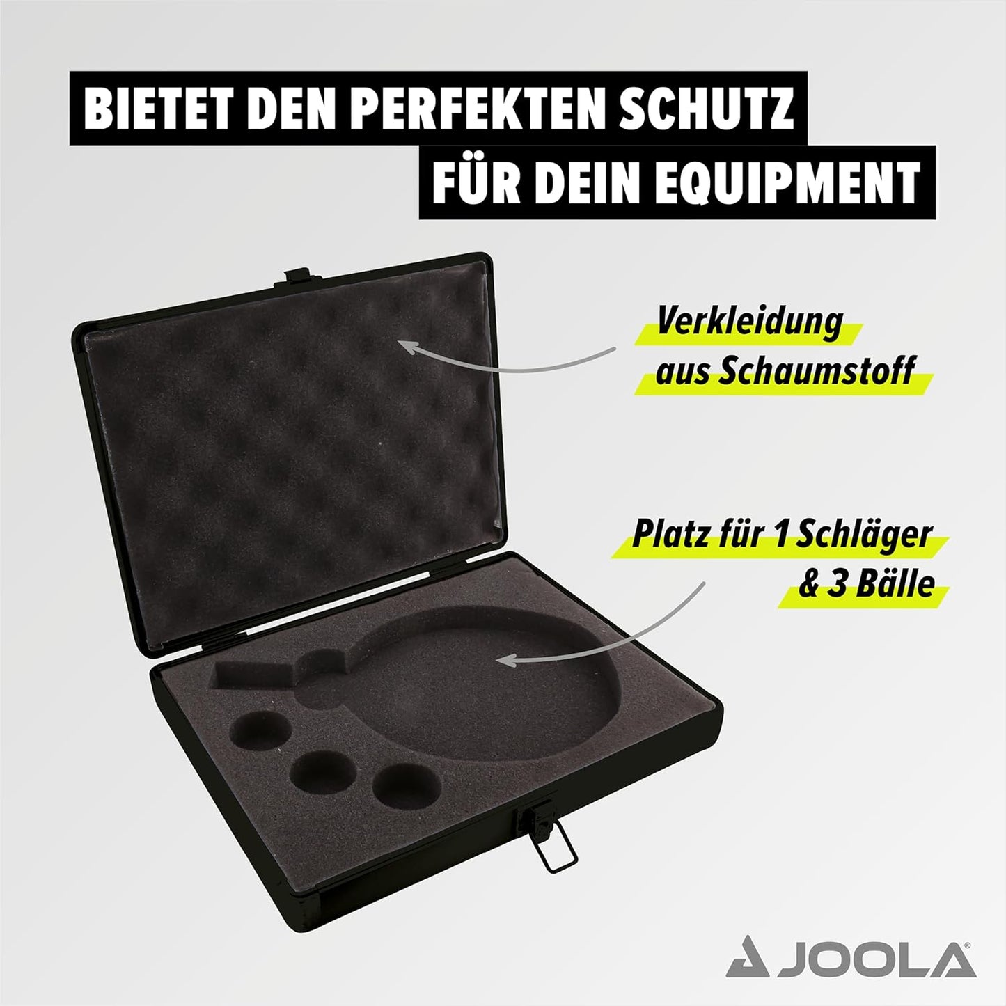 Aluminiumgehäuse für einen Tischtennisschläger und 3 Bälle, Schwarz Single