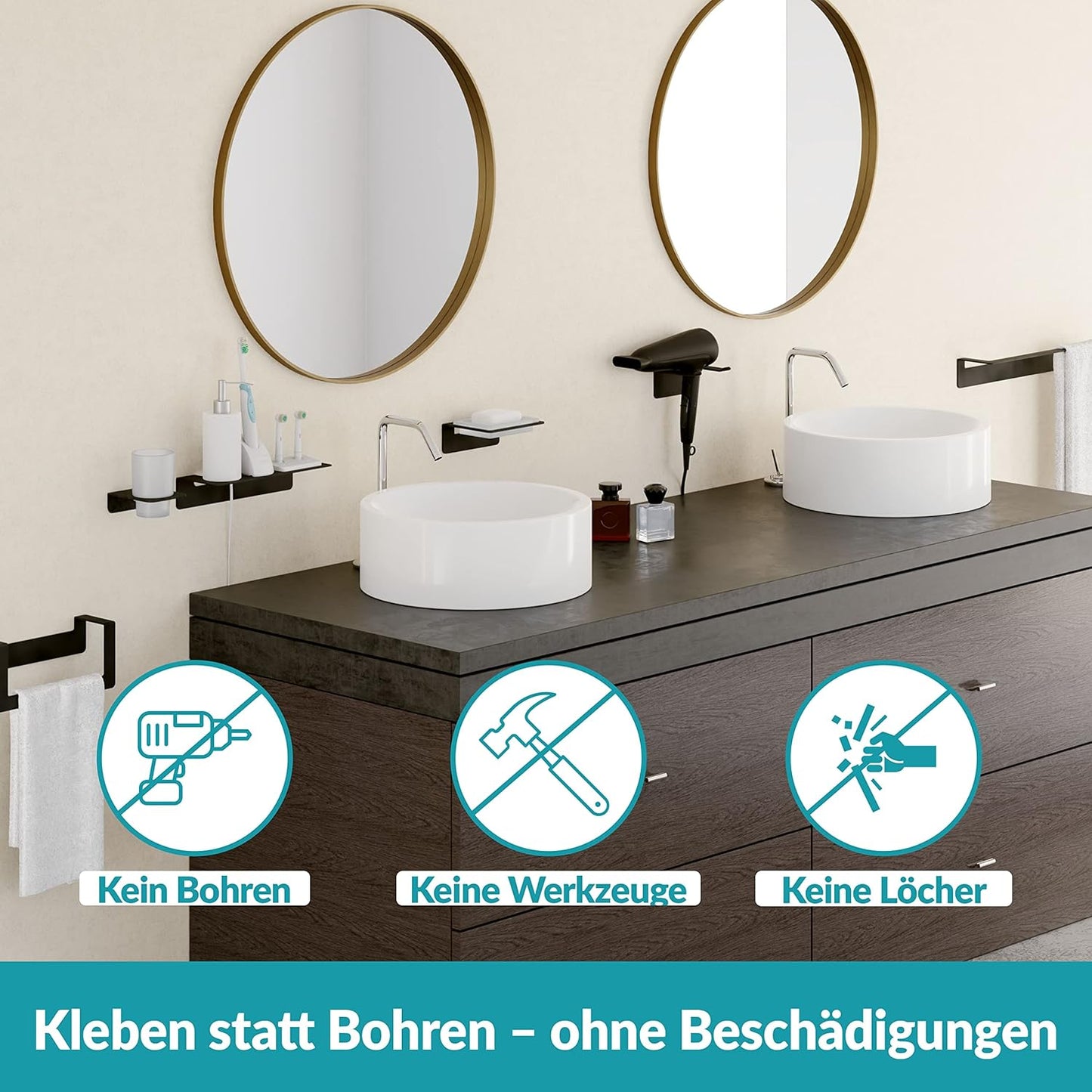 Selbstklebende Badablage, 24 cm Schwarz