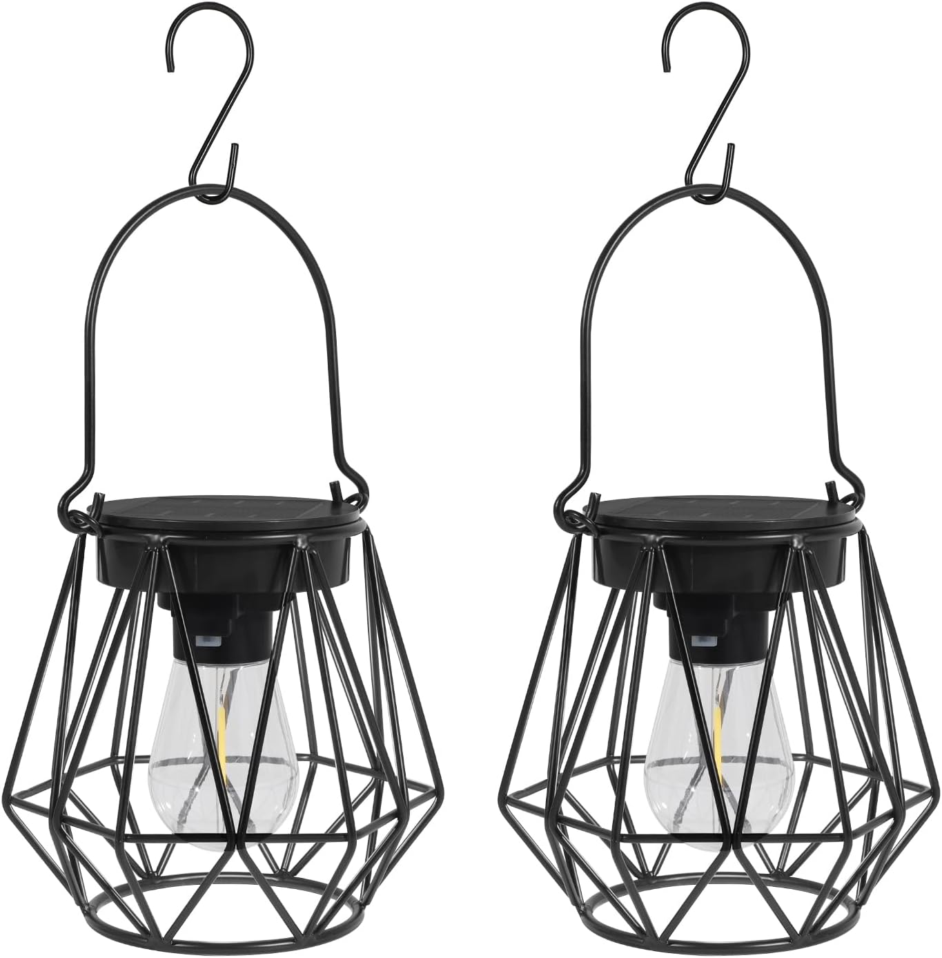 Retro LED Solar-Laternen, 2 Stück, Schwarz Sechseck