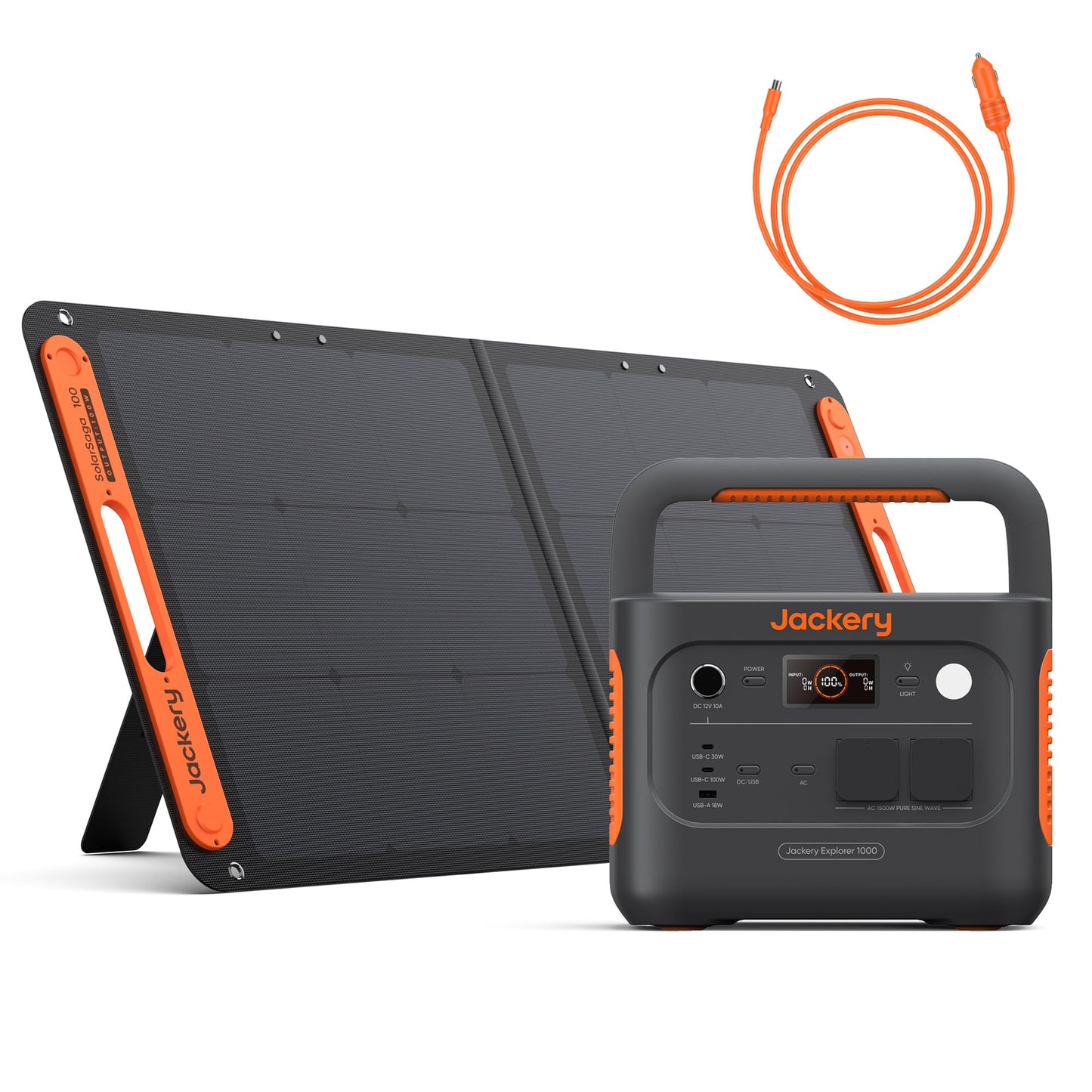 Tragbare Powerstation E1000 v2 mit Solarpanel, E1000V2+100W+Kfz-Ladekabel