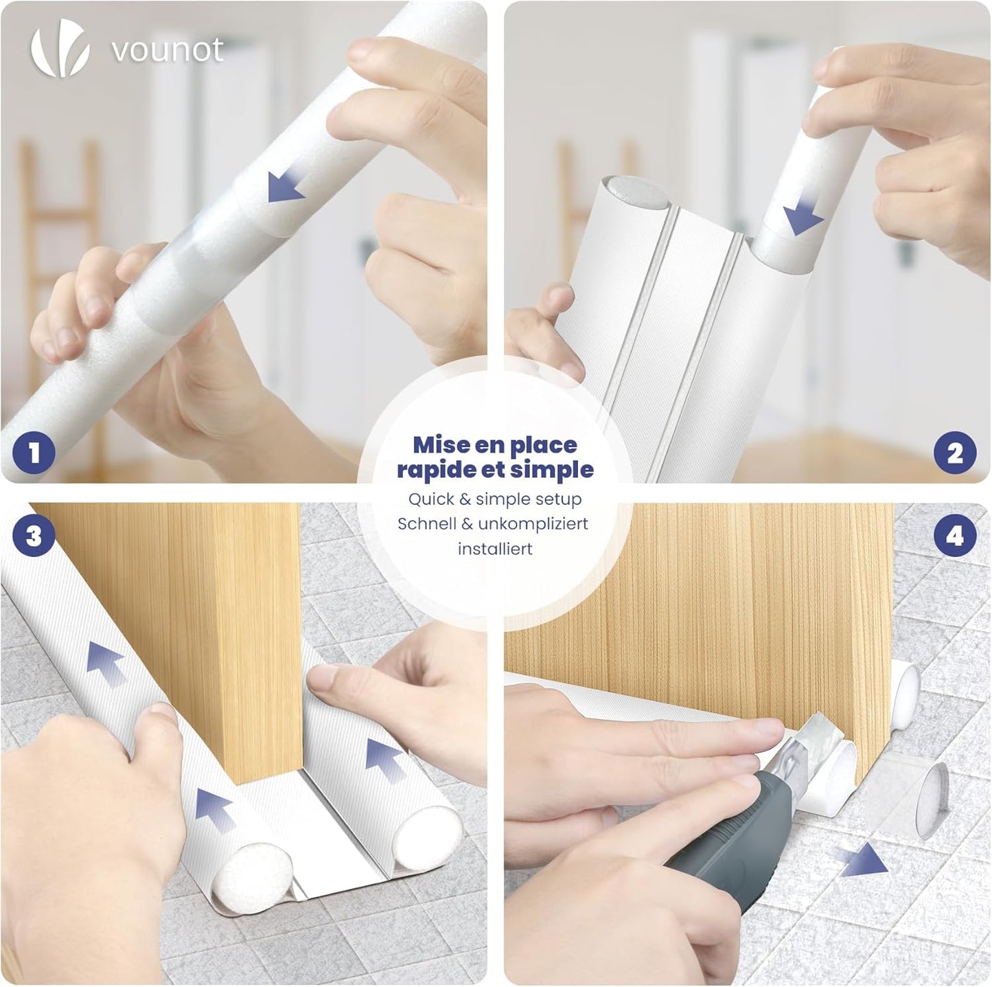 Zugluftstopper-Set, Weiss 4er Set