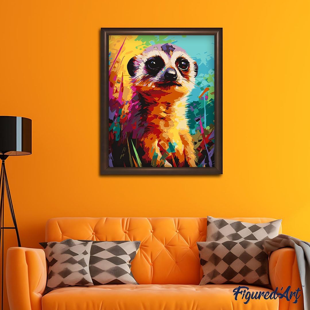 Malen nach Zahlen Set Erdmännchen, Erdmännchen Farbenfroh Abstrakt 40x50cm Mit Keilrahmen (nicht gespannt)