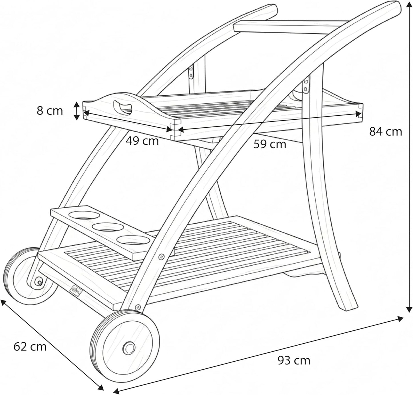 Adi Servierwagen mit abnehmbarem Tablett & Flaschenhalter