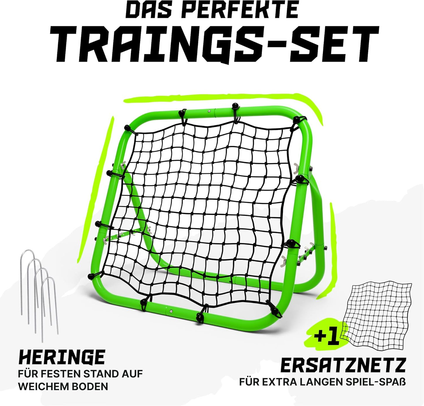 Rebounder für Fussball, Handball, Volleyball & Basketball, 100x100cm Neongrün