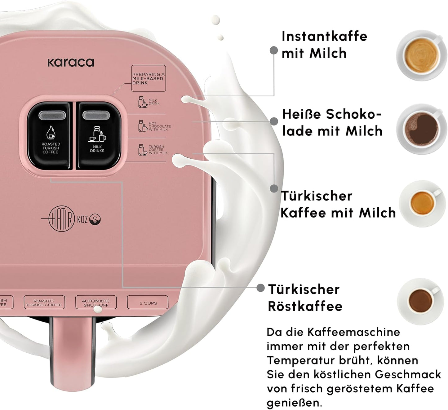 Hatır Köz Türkische Kaffeemaschine mit Milchfunktion, Roségold