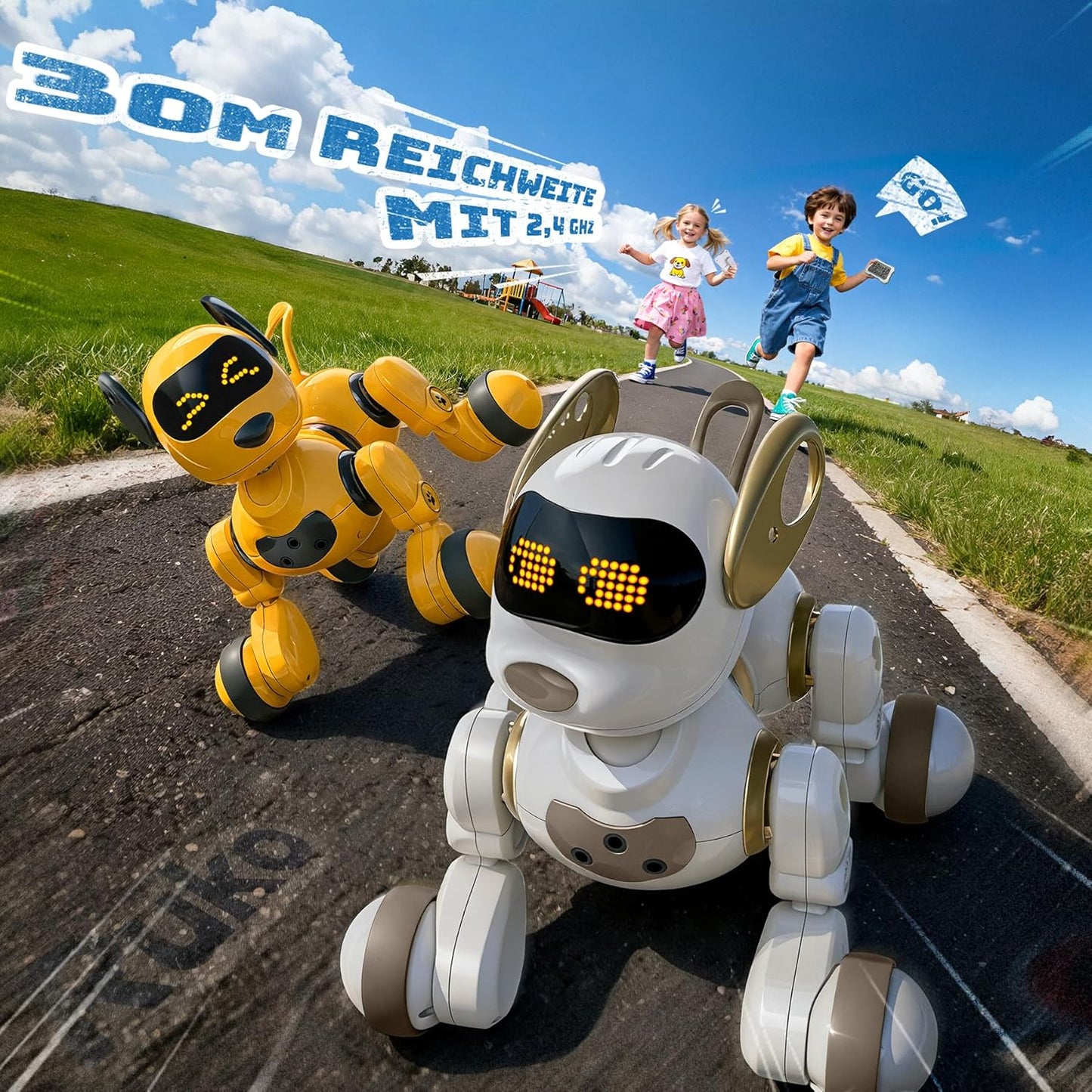 Interaktiver Roboterhund, Weiss-gold
