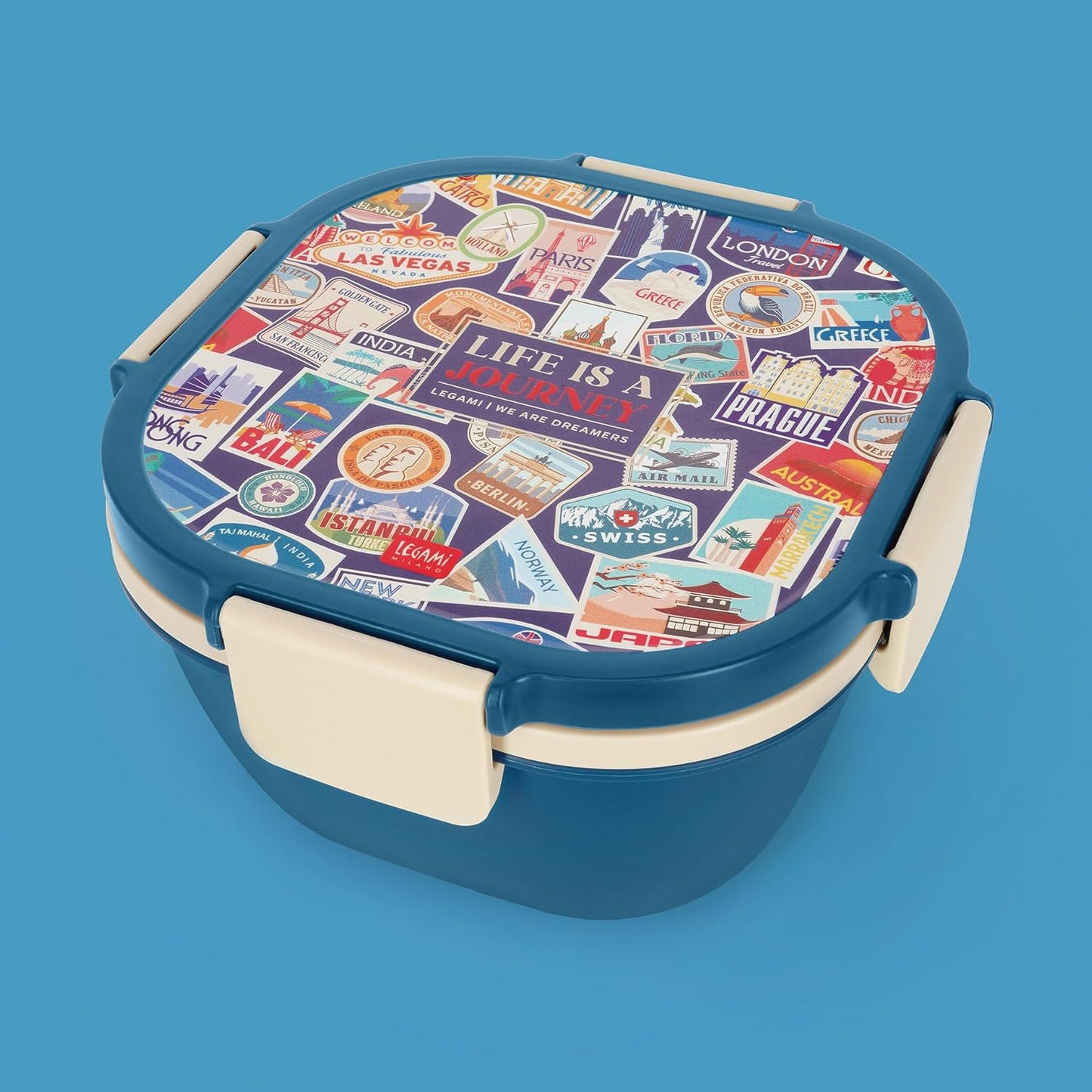 Lunchbox mit Fächern und Gewürzbehälter, TRAVEL STICKERS