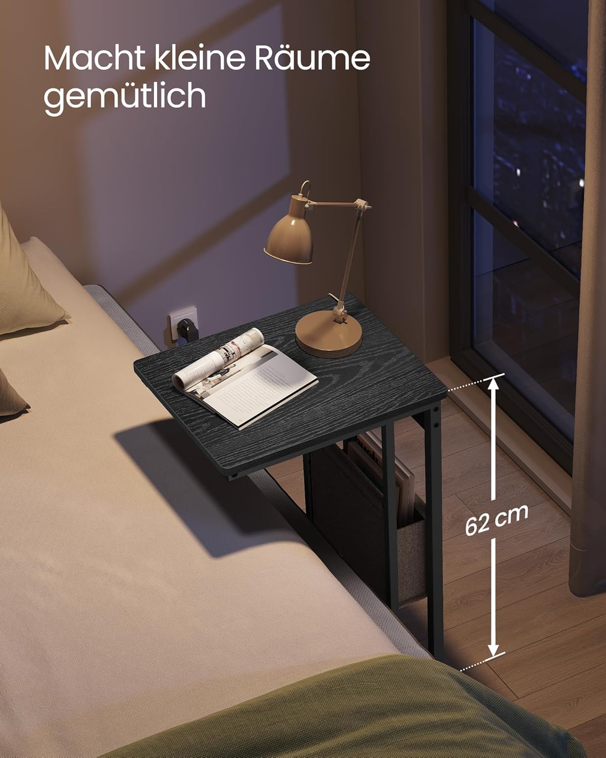 Beistelltisch mit Ladestation und USB-Anschlüssen, Ebenholzschwarz|Mit Ladestation