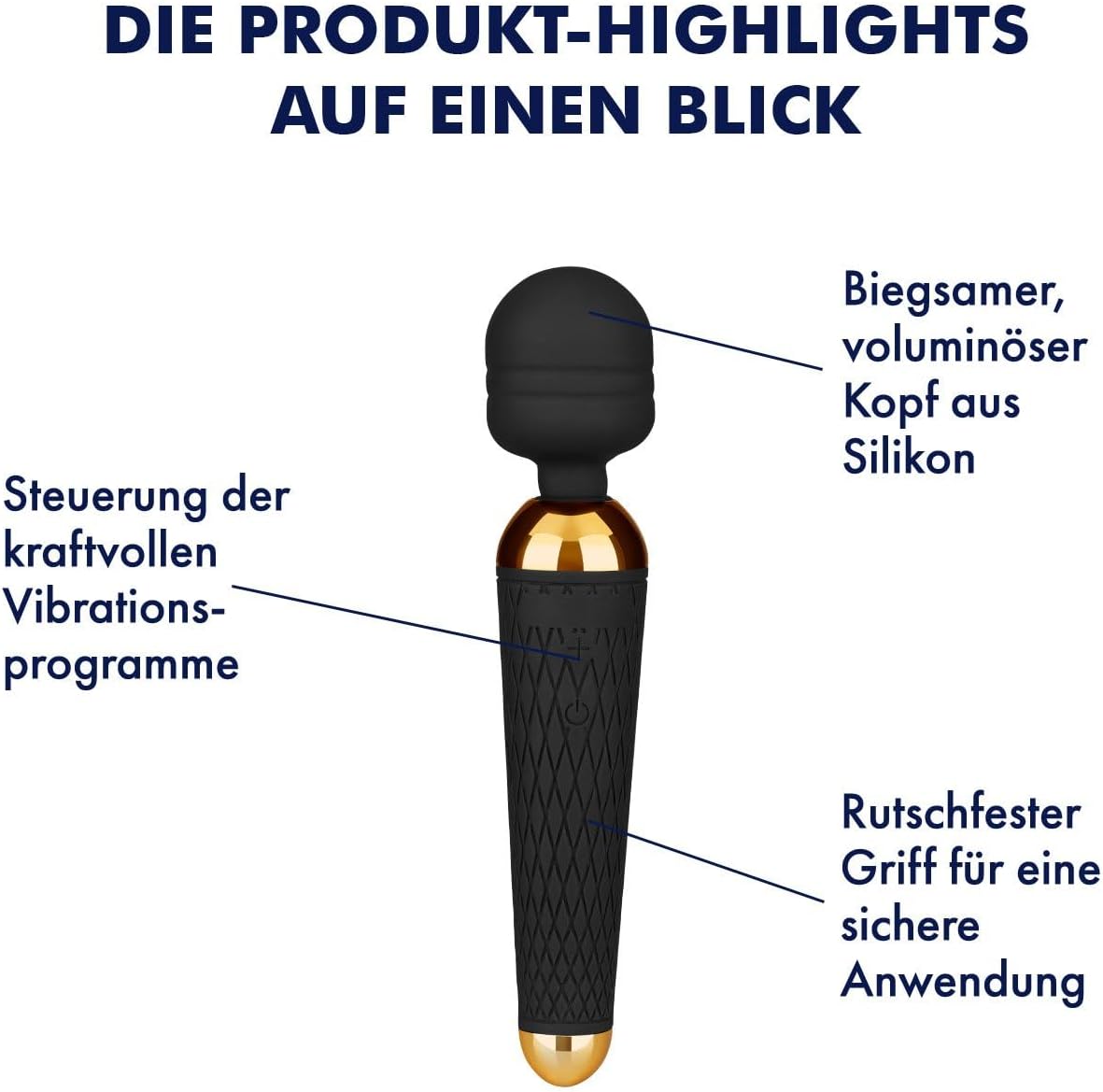 Aufladbarer Massagestab mit 16 Vibrationsprogrammen, Schwarz