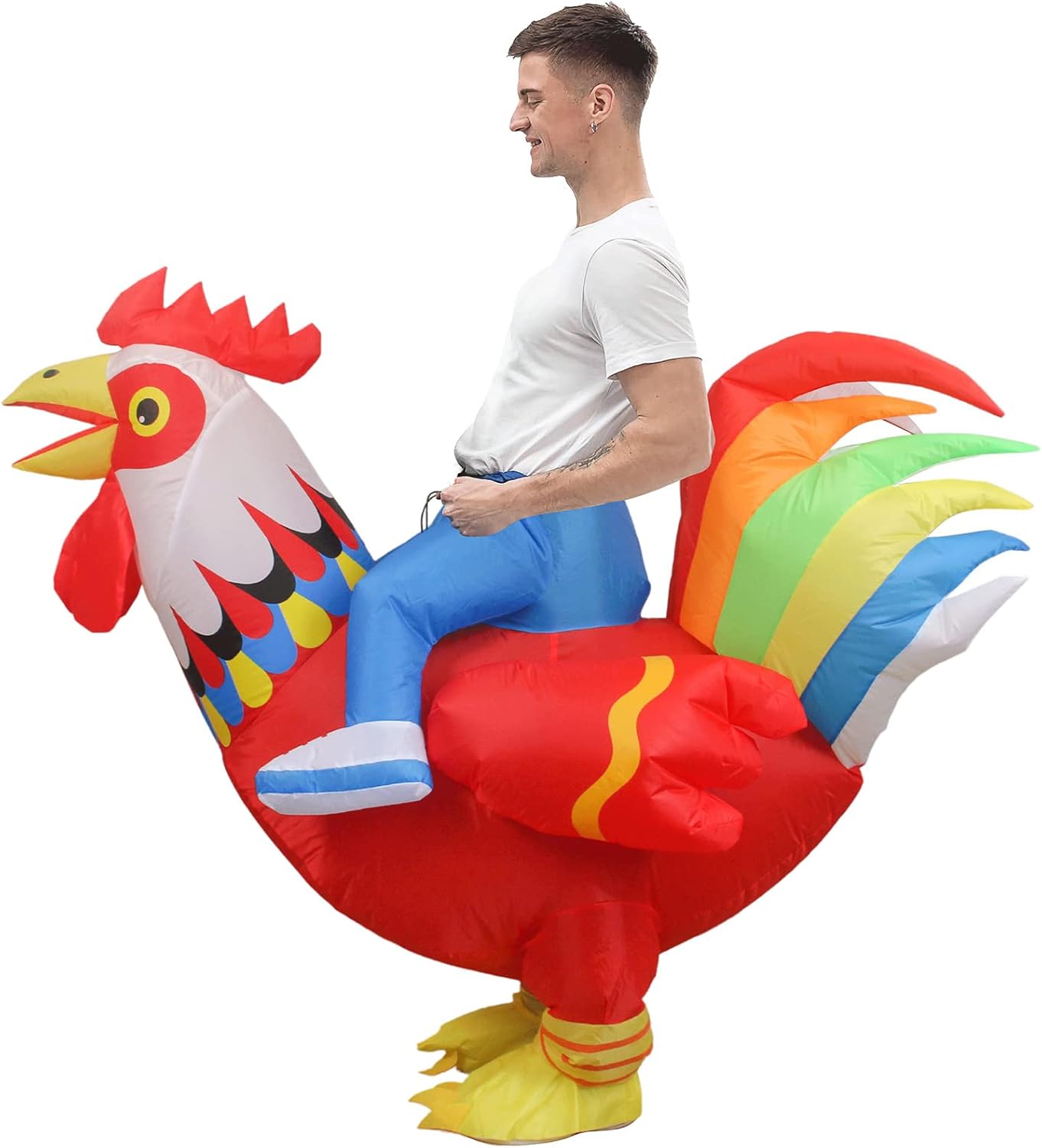 Aufblasbares Hahn-Kostüm für Erwachsene, Regenbogen