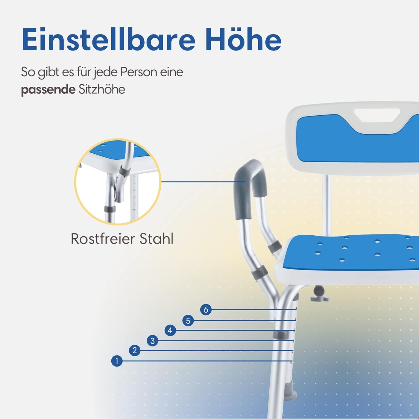 Duschstuhl mit abnehmbarer Rücken- und Armlehne