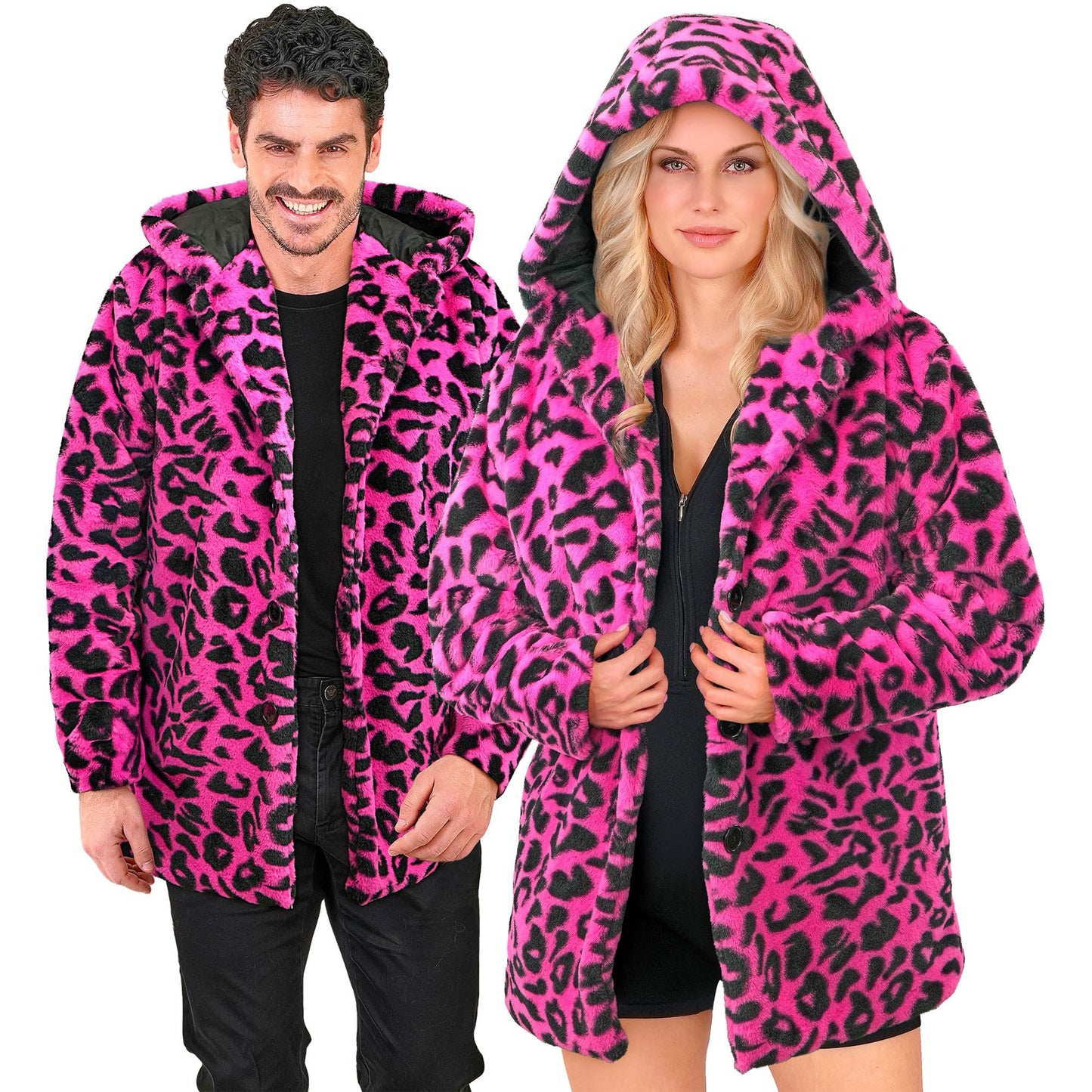 Neon Pinker Leopardenmuster Plüschmantel, XXL Neon-Pink