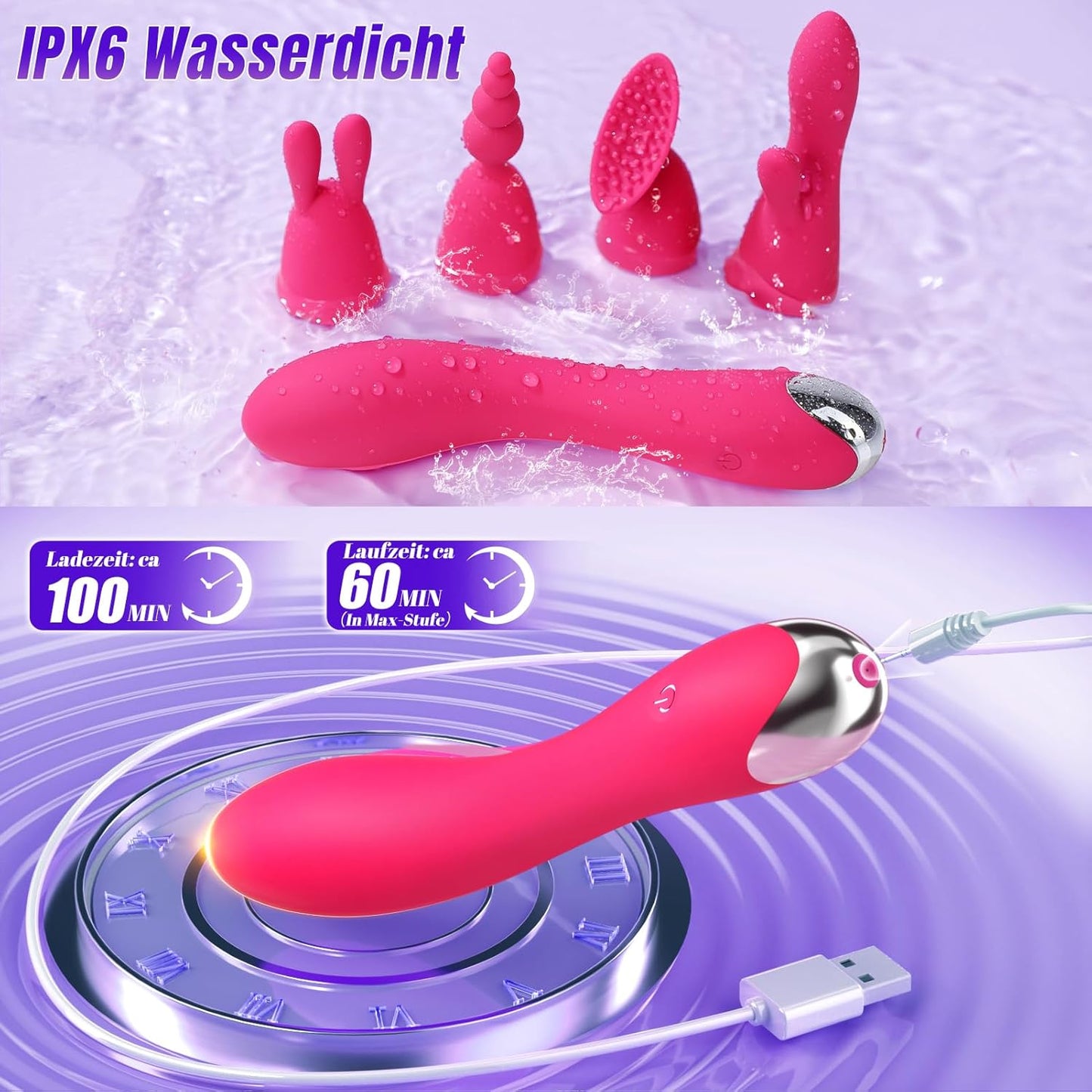 Vibratorenset für Frauen mit 4 Wechselaufsätzen und 20 Modi