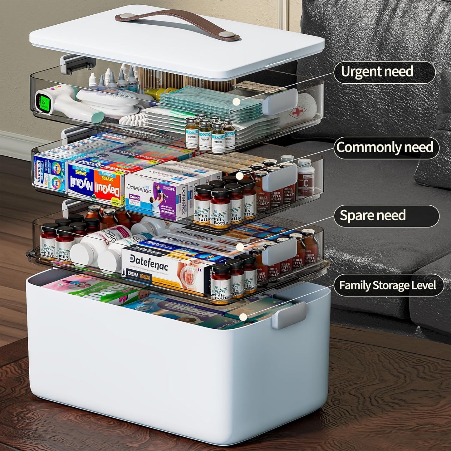 4-lagige Medikamentenbox-Set mit Pillenorganizer, Extra 4 -Tier Set