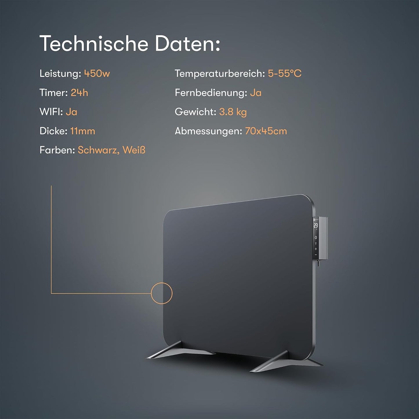 Infrarotheizung mit Smart Thermostat & App-Steuerung, Schwarz