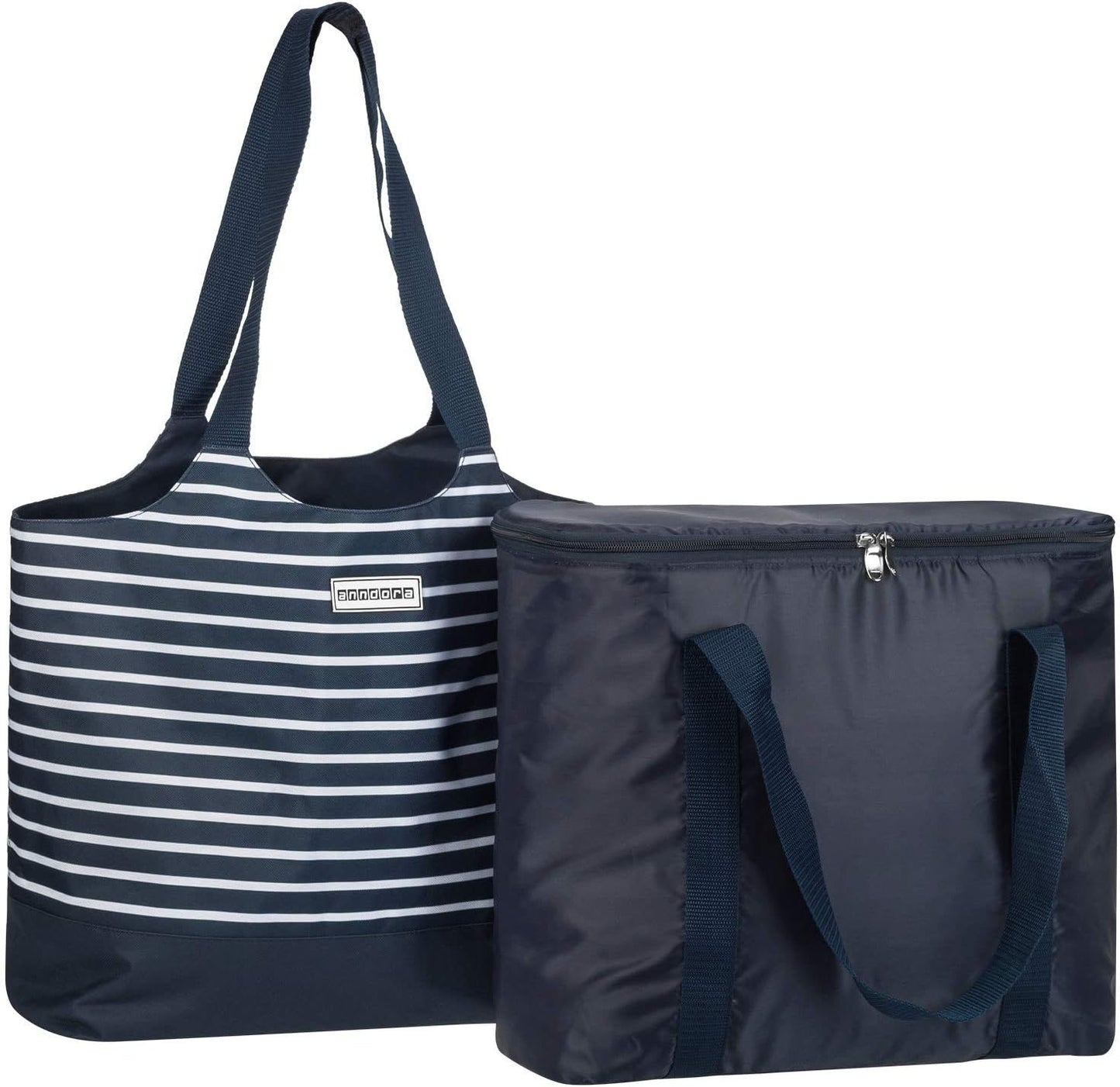 2-in-1 Einkaufstasche mit Isoliertasche, Navy Blau Weiss