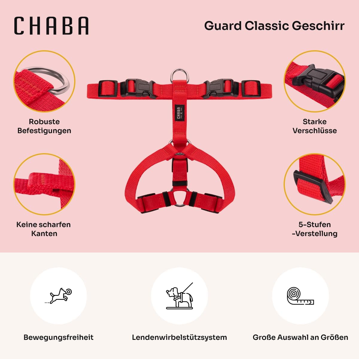 Guard - Ausbruchssicheres Hundegeschirr, M Rot