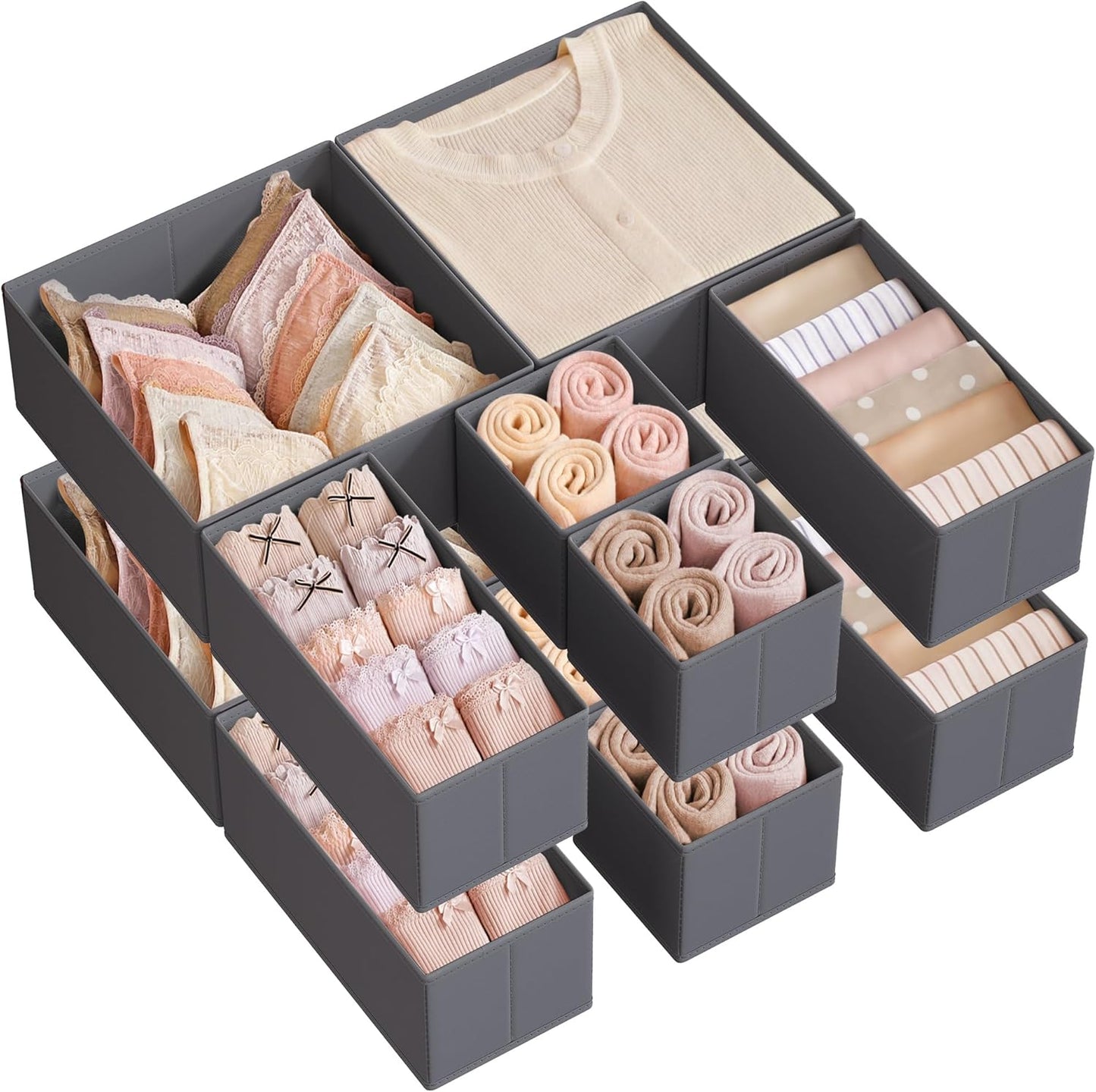 12-teiliges Aufbewahrungsboxen-Set für Schubladen, 12er Set Schiefergrau