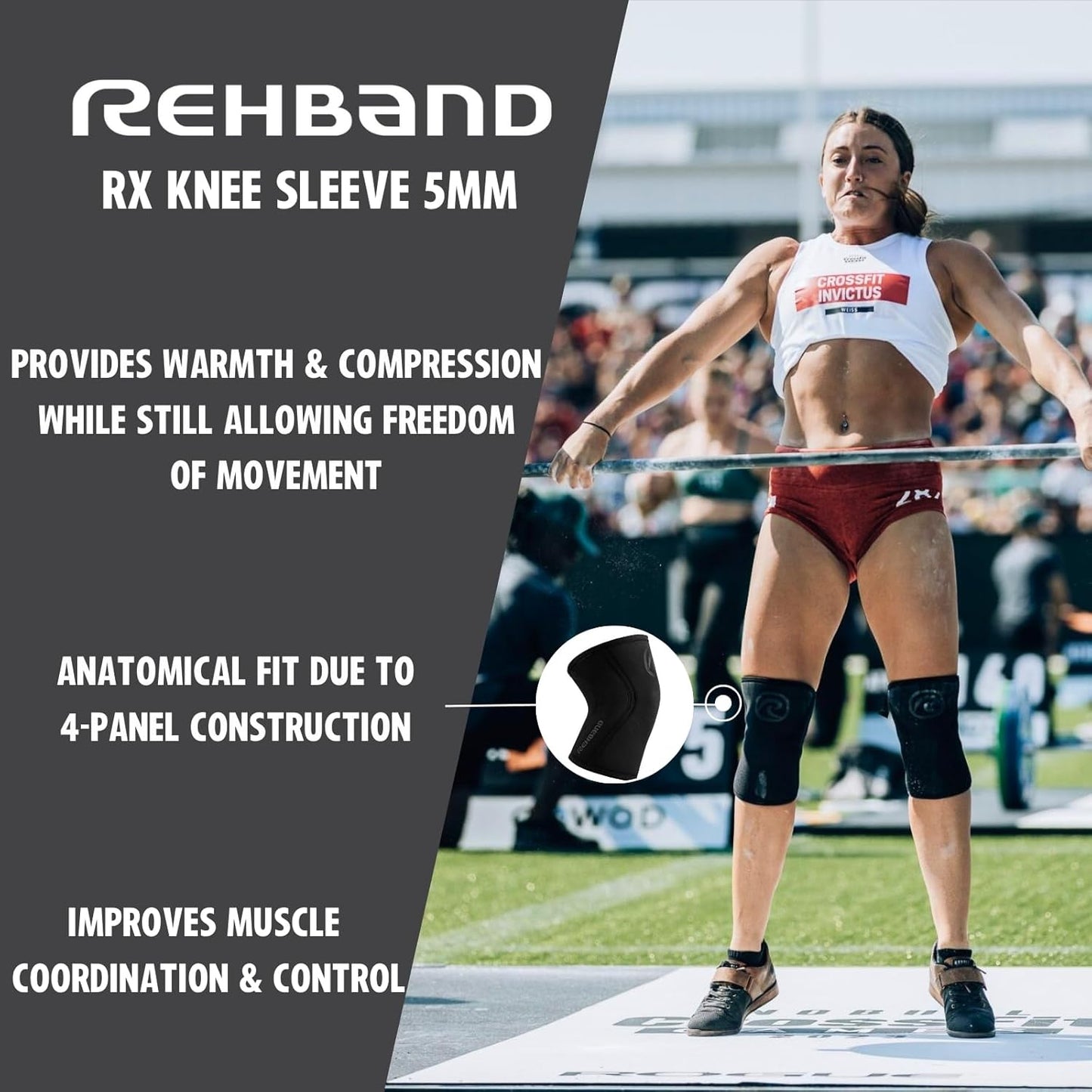 Kniebandage für Kraftsport & Cross Fit, XS Burgundy - 1 Stück