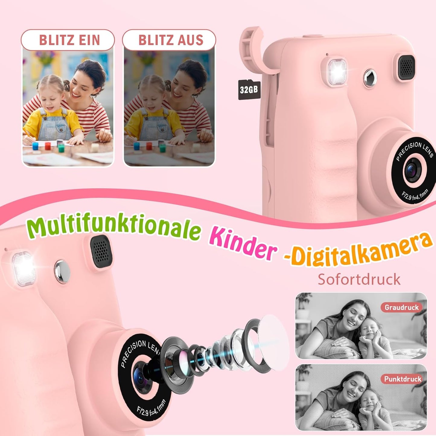 Kinder-Sofortbildkamera, ROSA