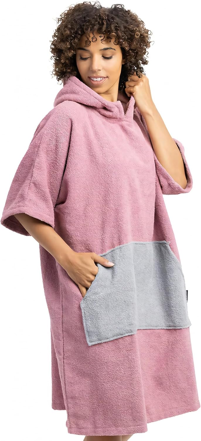 Surf Poncho aus Baumwolle, S-M Altrosa/Grau
