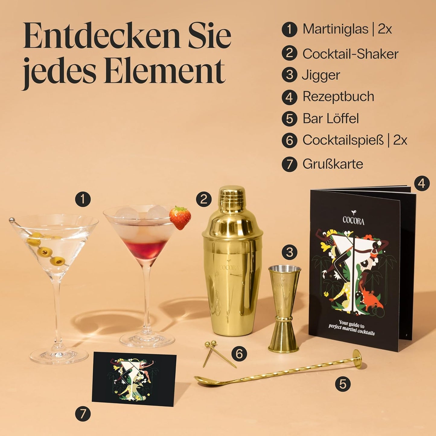 Martini Cocktail-Set, Gold