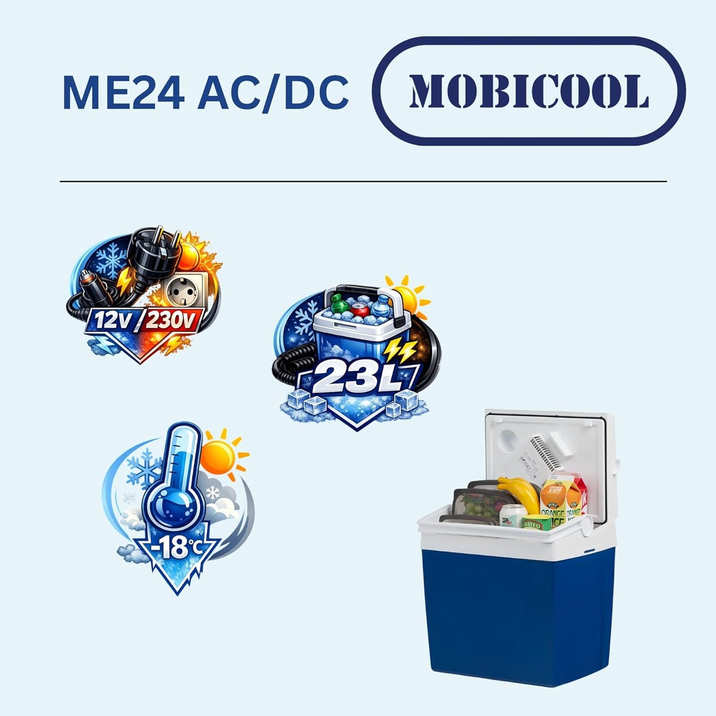 ME24 Auto-Kühlbox mit Doppellüfter-System, 23 L Blau