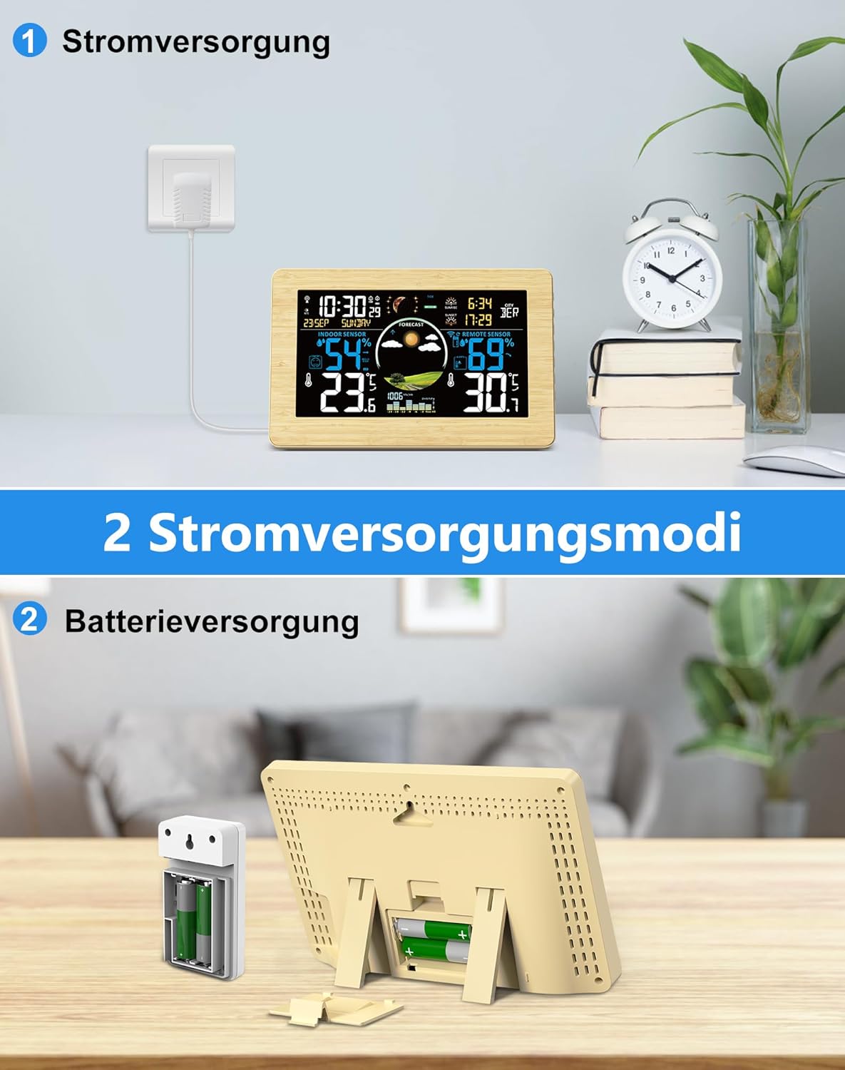 Funkwetterstation mit Aussensensor, Holzfarbe