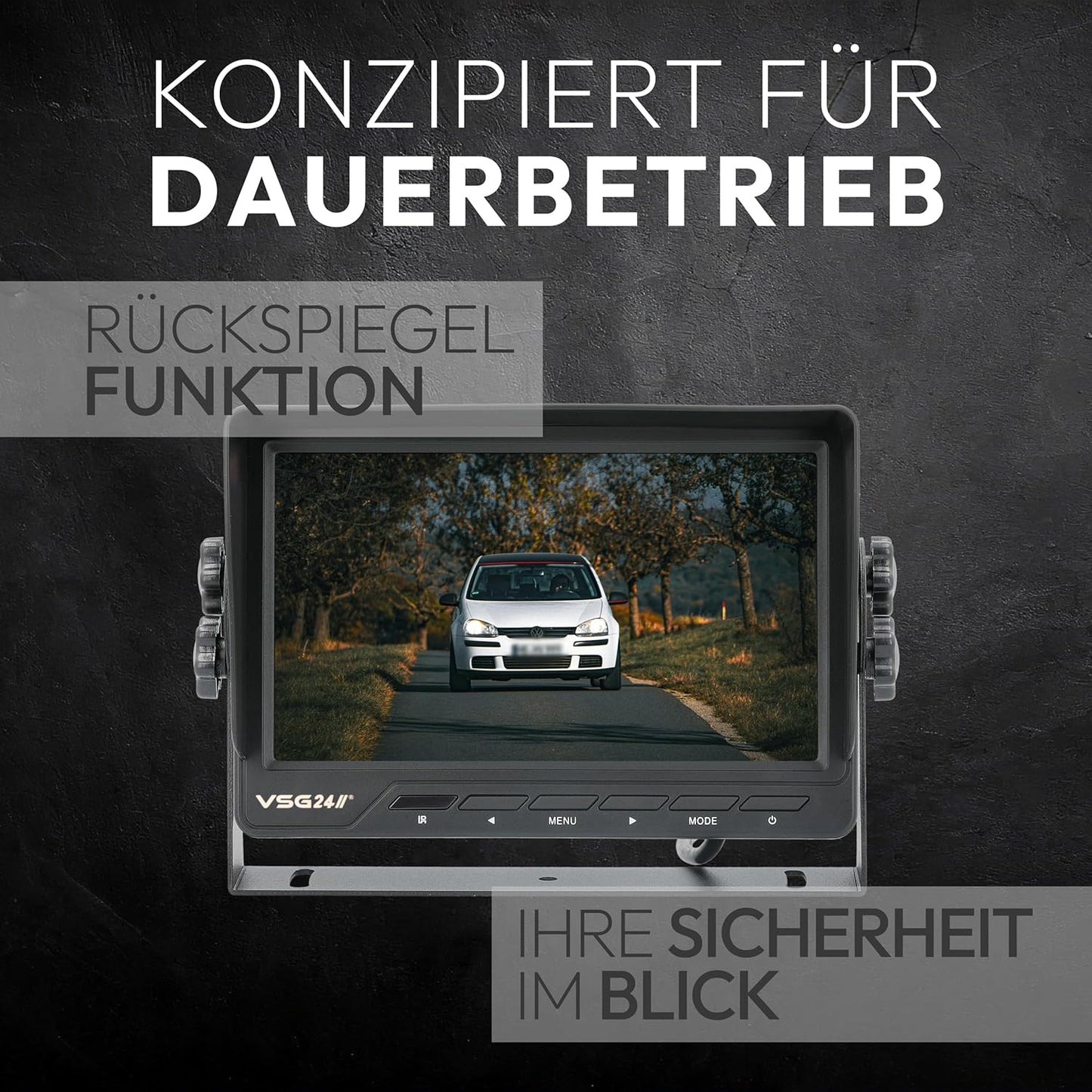 Rückfahrmonitor mit 7-Zoll-Bildschirm und 2 Kameraeingängen, Schwarz