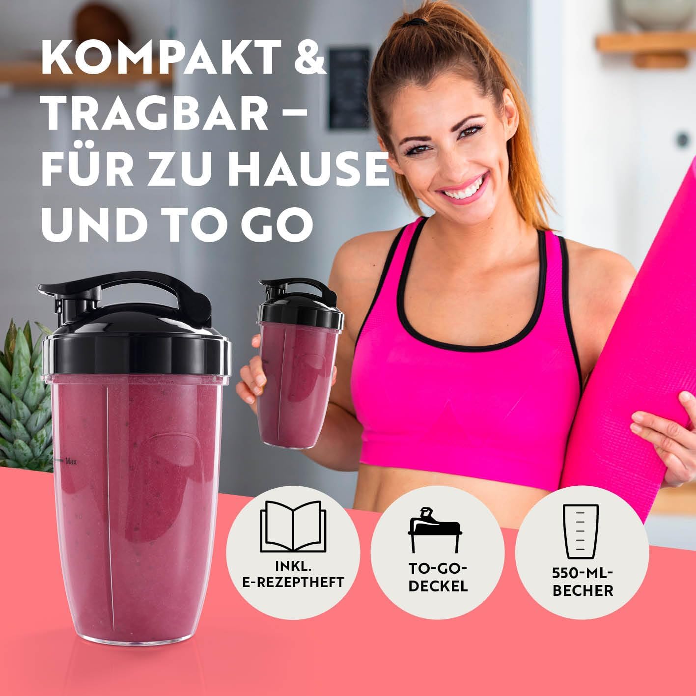 Mixer & Smoothie Maker Set, Schwarz-edelstahl | Nutrition Mixer Power + Pro | 1000w | M-set
