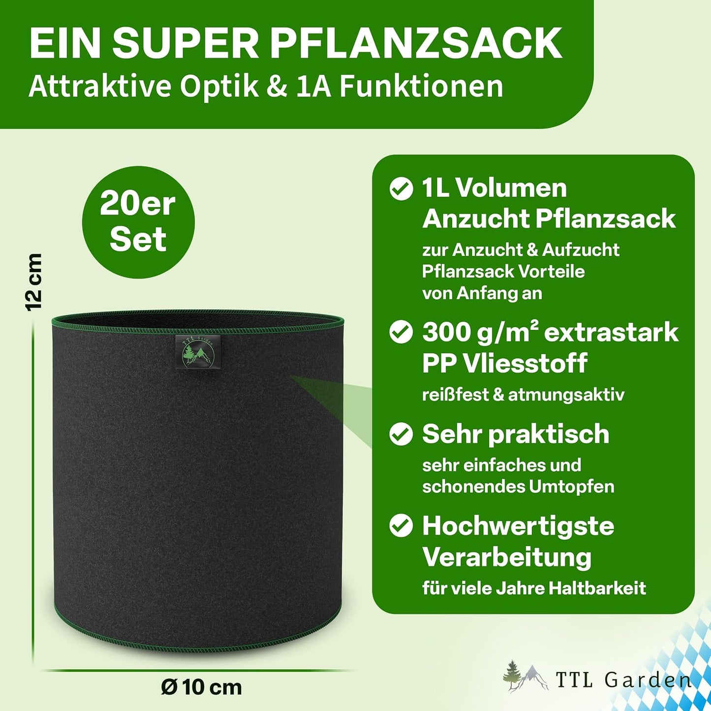 20er-Pack Pflanzsack-Set zur An- & Aufzucht, 1 Liter An- & Aufzucht 20