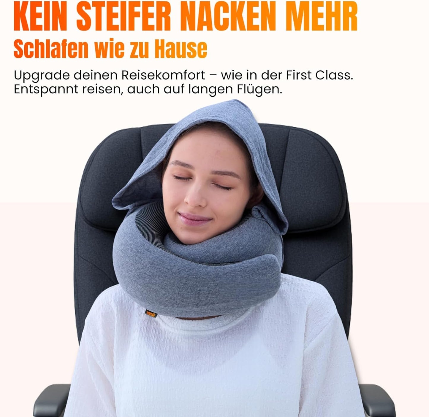 Reisekissen mit Kapuze aus Memory-Schaum, Hellgrau Hooded Pro