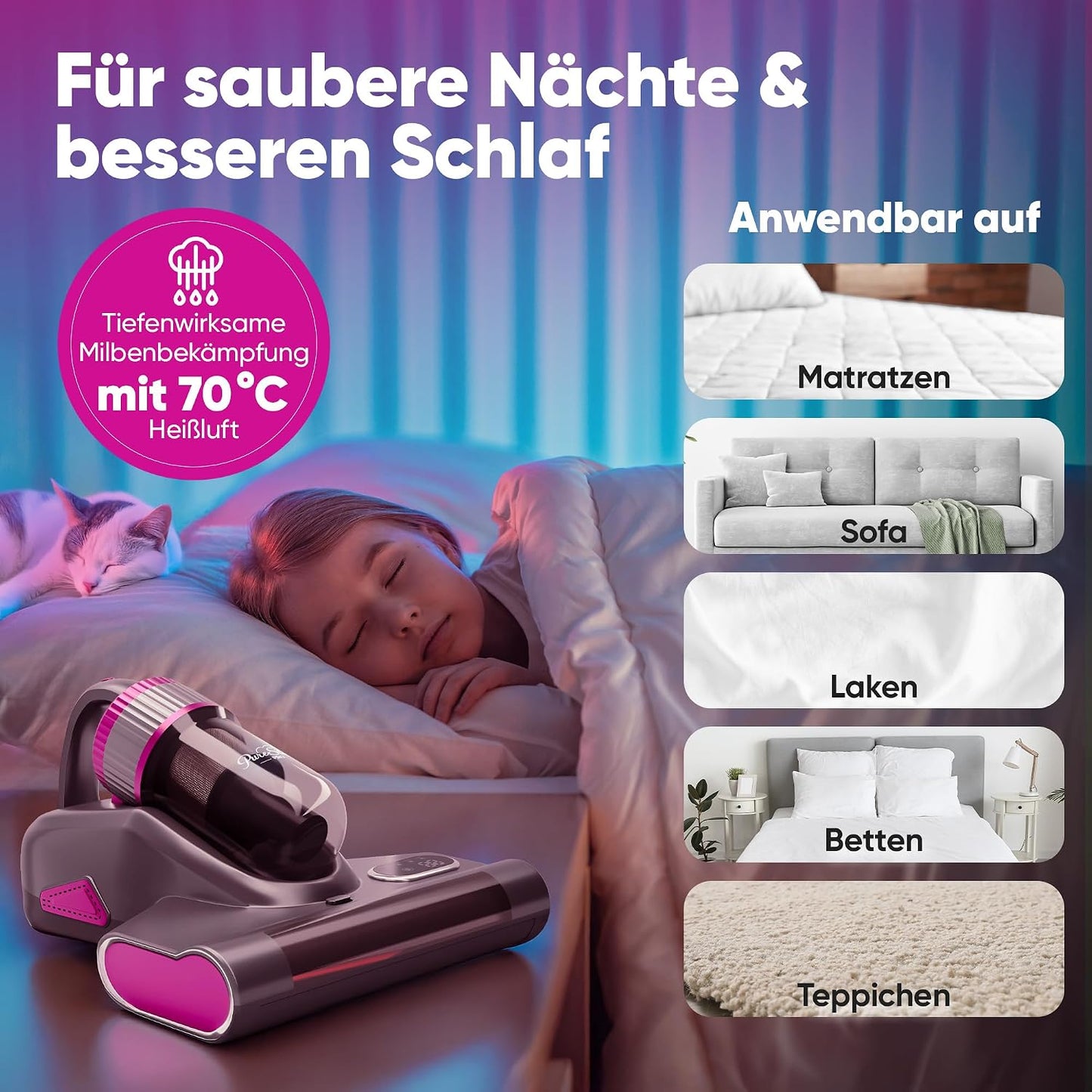3-in-1 Milbensauger mit UV-Licht & HEPA Filter, Grauxl
