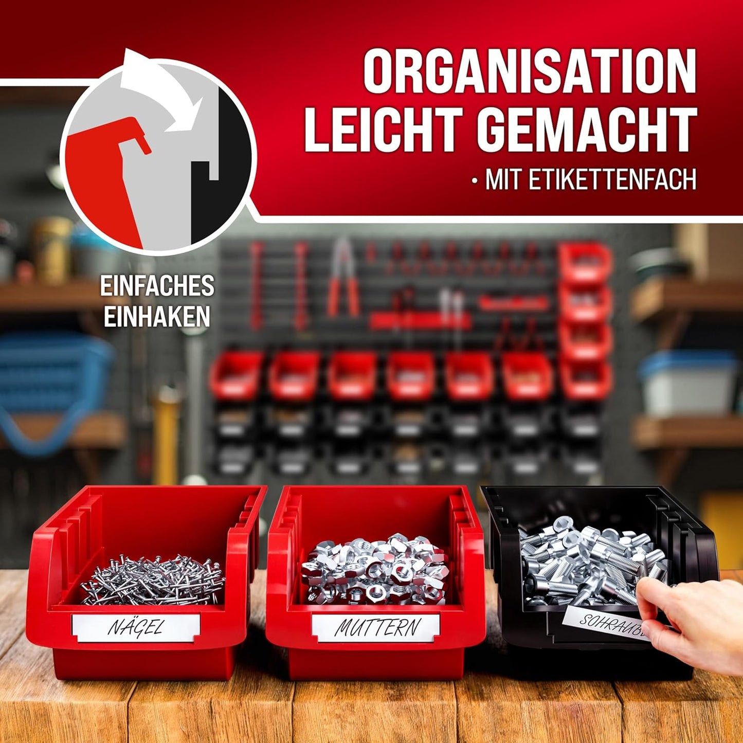 Werkzeugregal mit Stapelboxen & Halter, 43-tlg., Stapelboxen+Werkzeughalter 43 tlg.