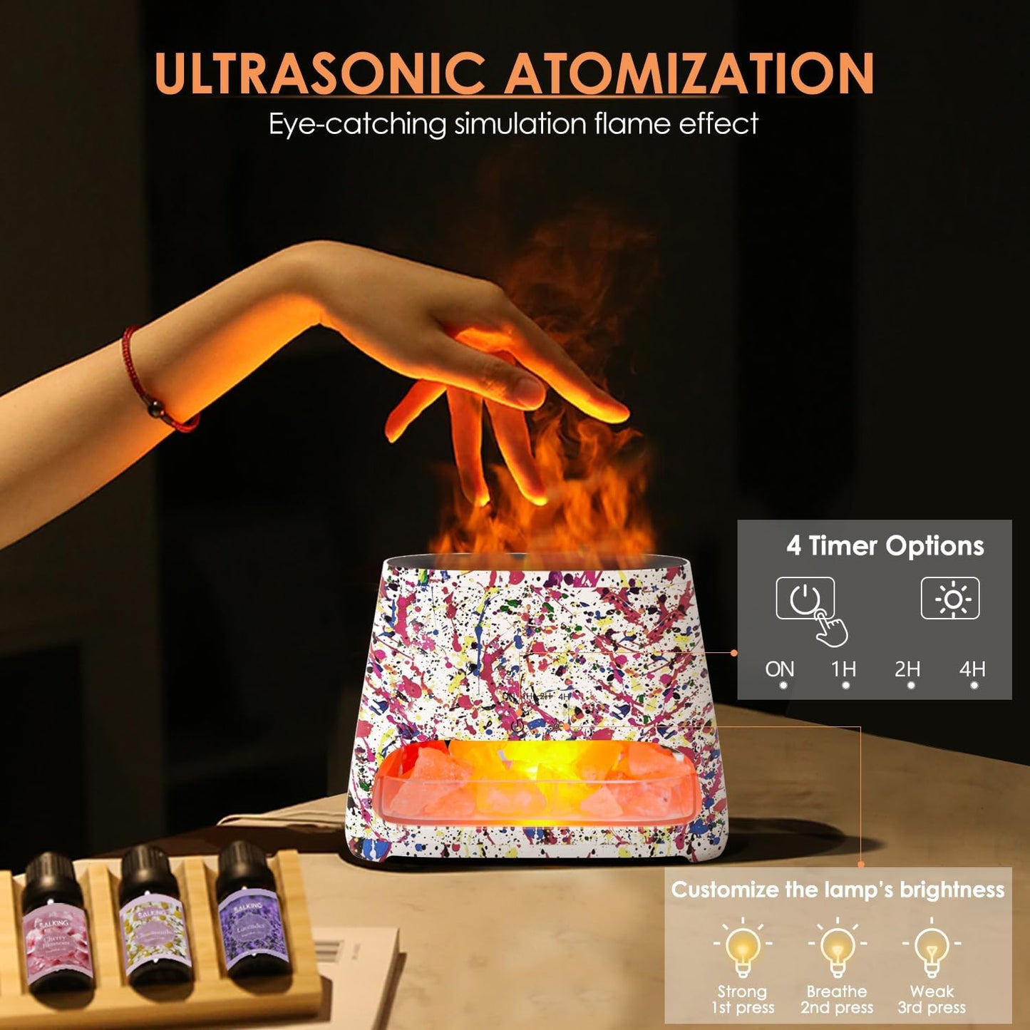 2-in-1 Aroma Diffuser & Salt Leuchte mit Flammeneffekt, Bunt