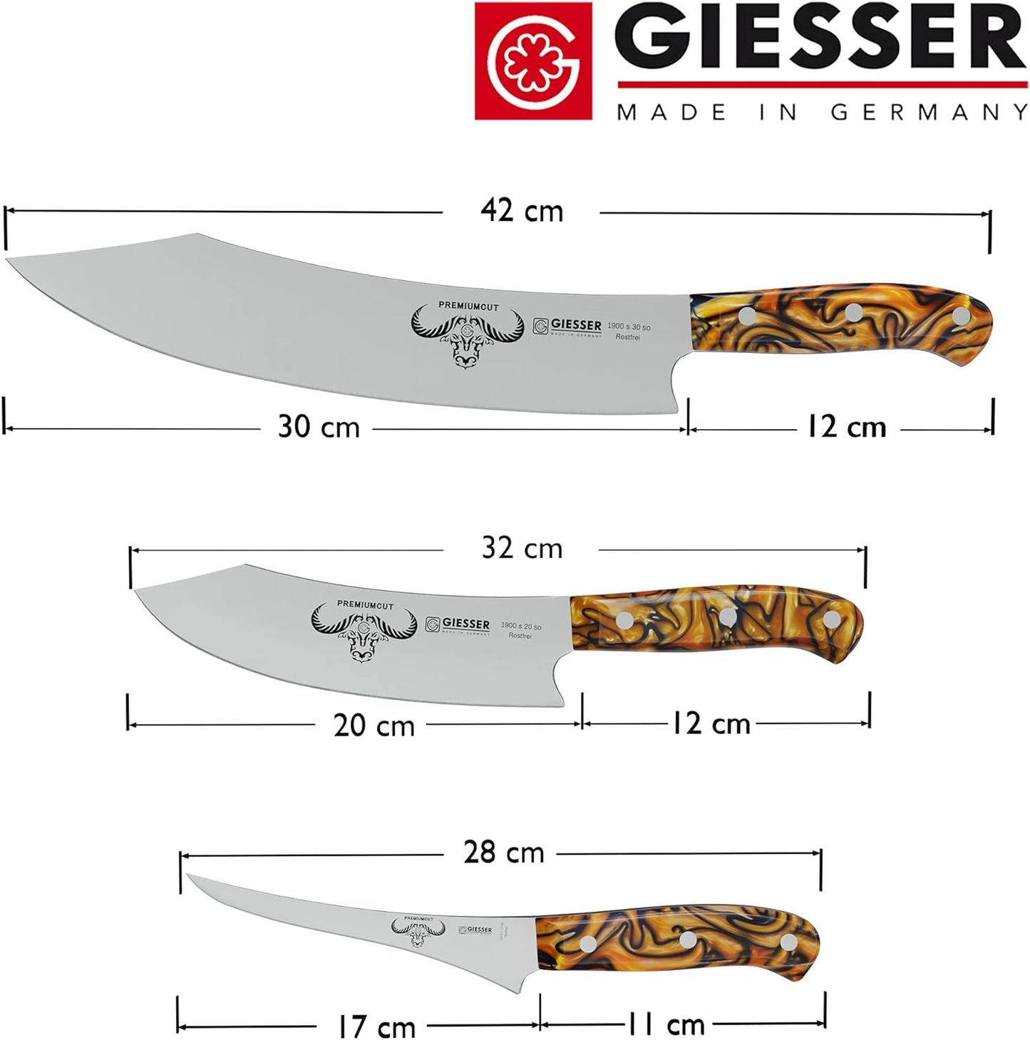 PremiumCut Messer Set, Spicy Orange / 3 Teilig - BBQ