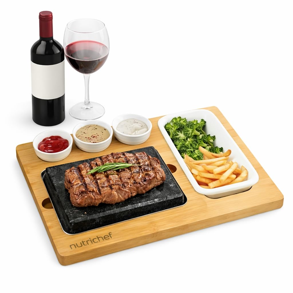 Heisser Stein Tischgrill-Set, Rechteck + Keramikteller