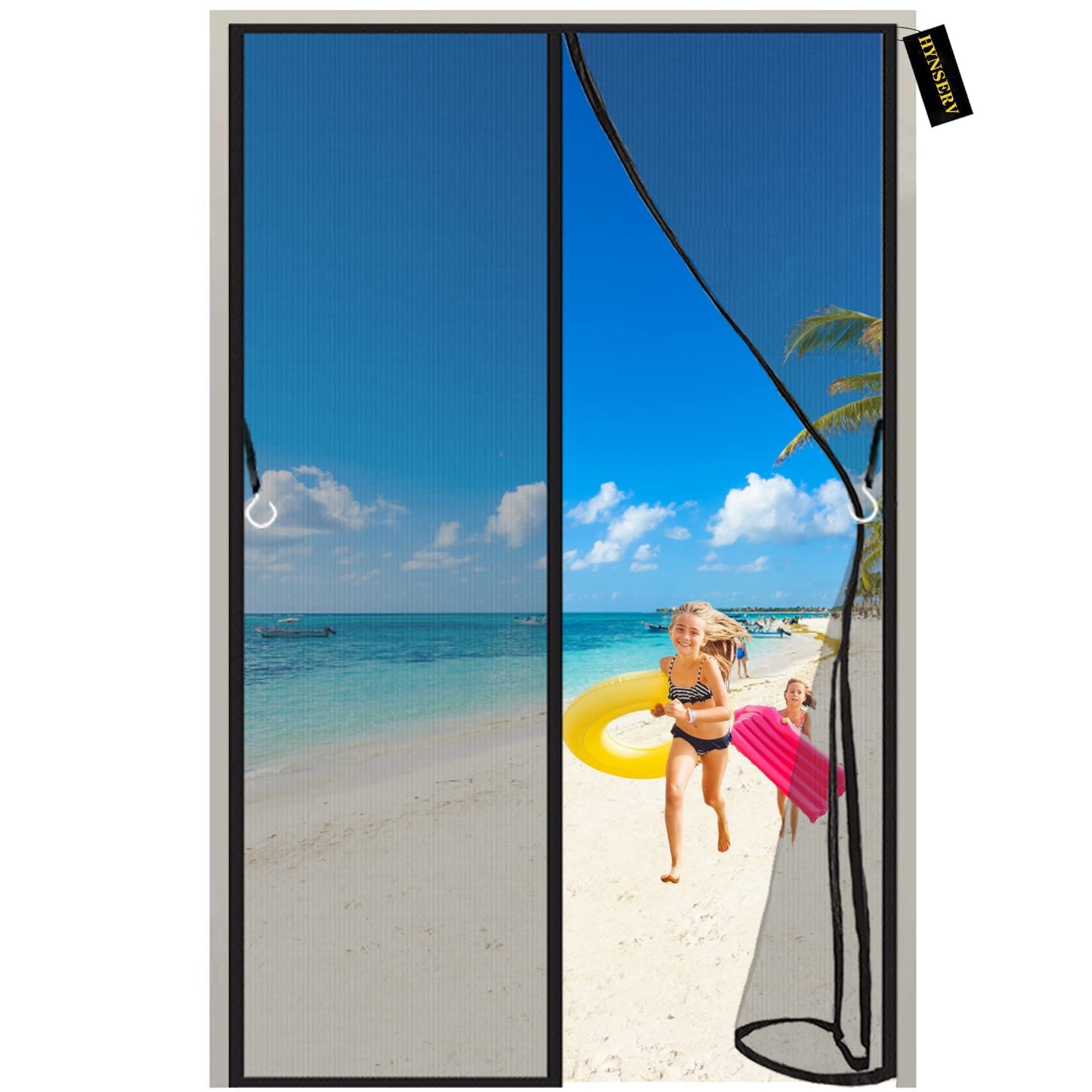 Magnetische Fliegengittertür 140x200 cm, 140x200cm/55x79in(Breite*Höhe) Schwarz