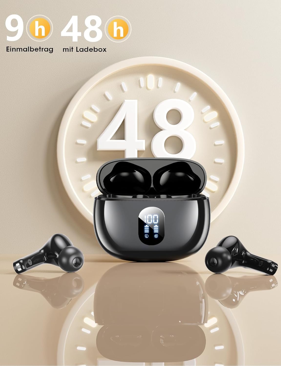 Kabellose In-Ear Kopfhörer mit HiFi Klang, Schwarz