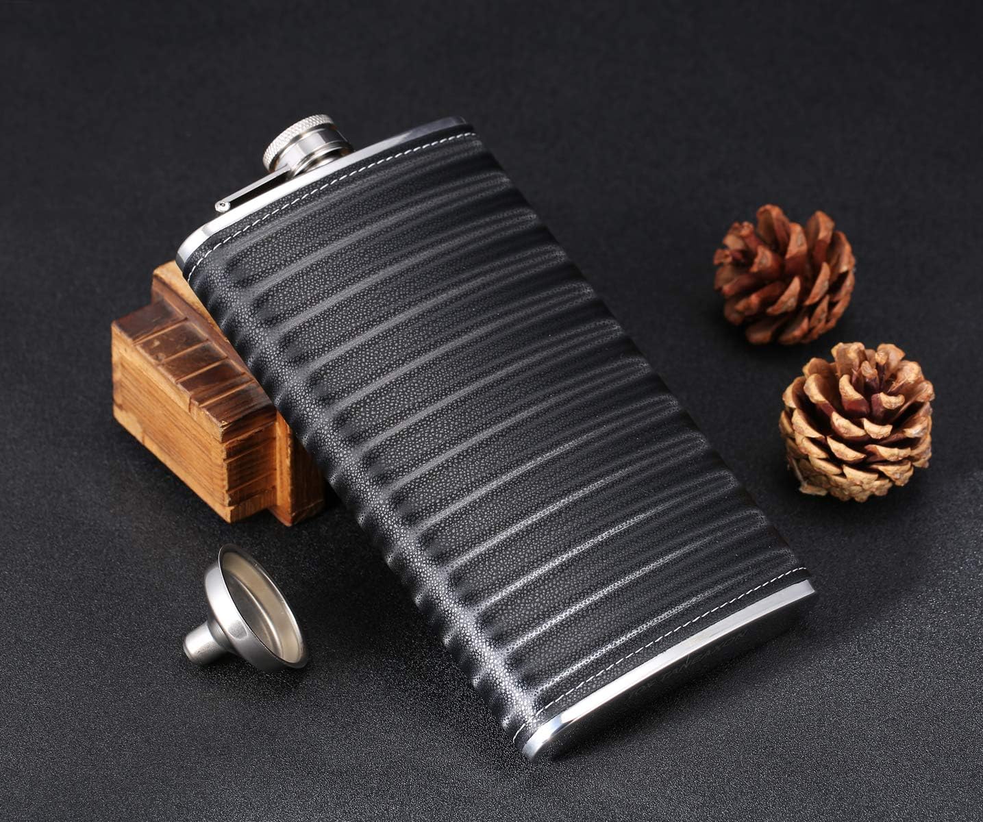 Flachmann mit Trichter, 12 oz D. Schwarz(2)