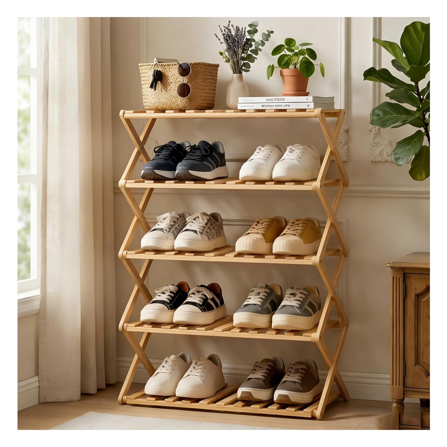 Schuhregal aus Bambus, 5 Etagen, faltbar, 5-stufig