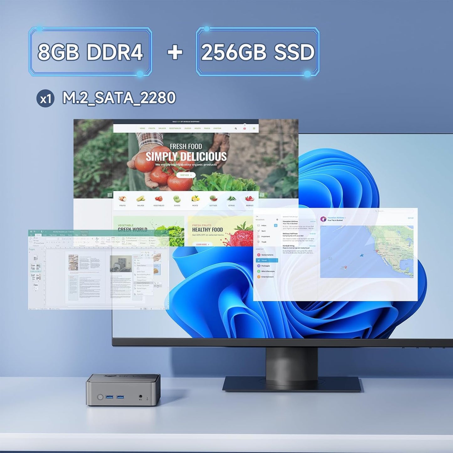 Mini PC B3 mit Dual HDMI 4K & Win 11 Pro, N5095 8GB DDR4 256GB SSD